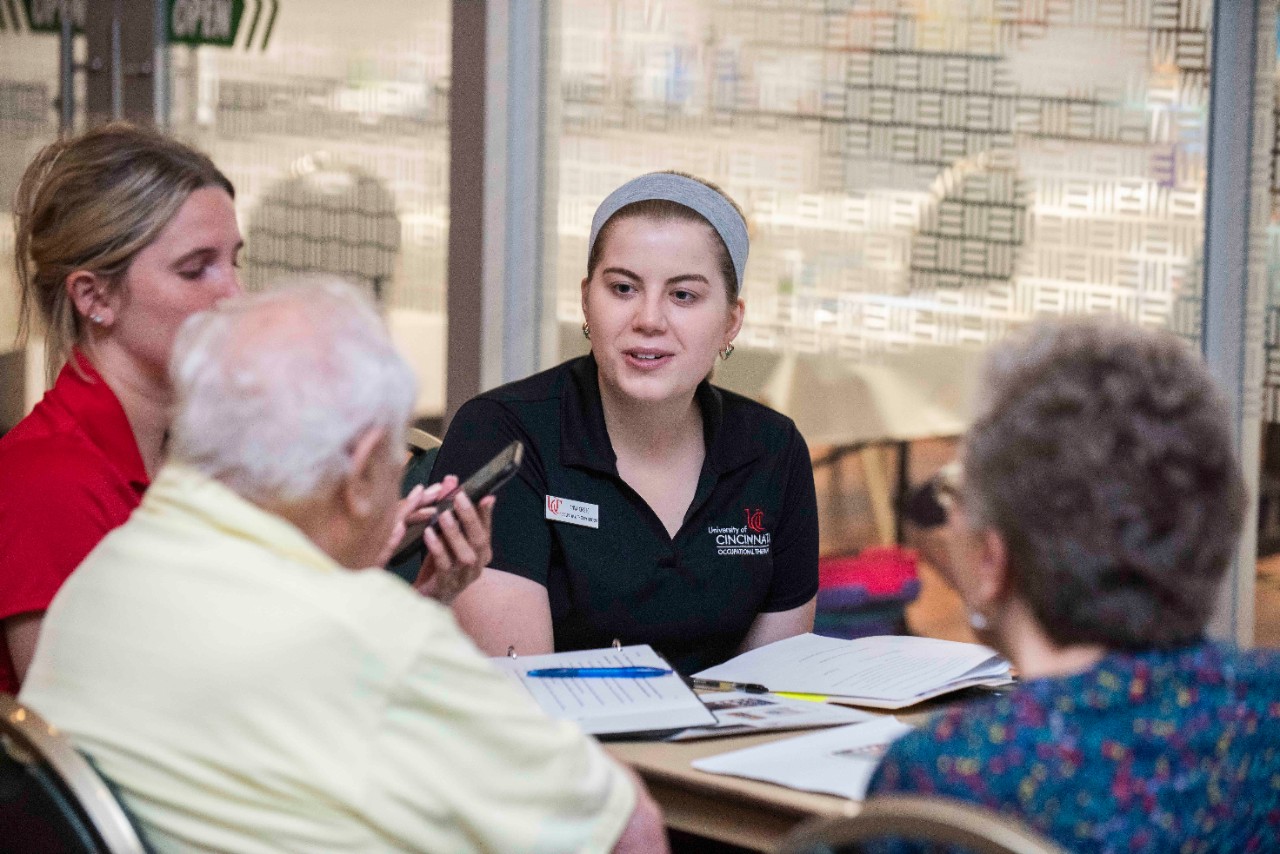 University of Cincinnati Mater of Occupational Therapy students conducting screening and educational activities with community-dwelling/ seniors at Green Township Senior Center Thursday July 20, 2023 in Green Township.  Photos by Joseph Fuqua II